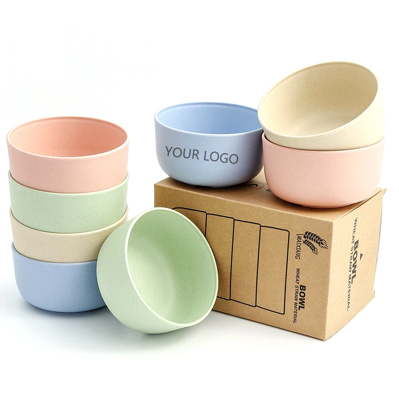 4pcs/set Food Salad Plastic Baby Biodegradable Unbreakable Soup Wheat Straw Fiber Lightweight Bowl