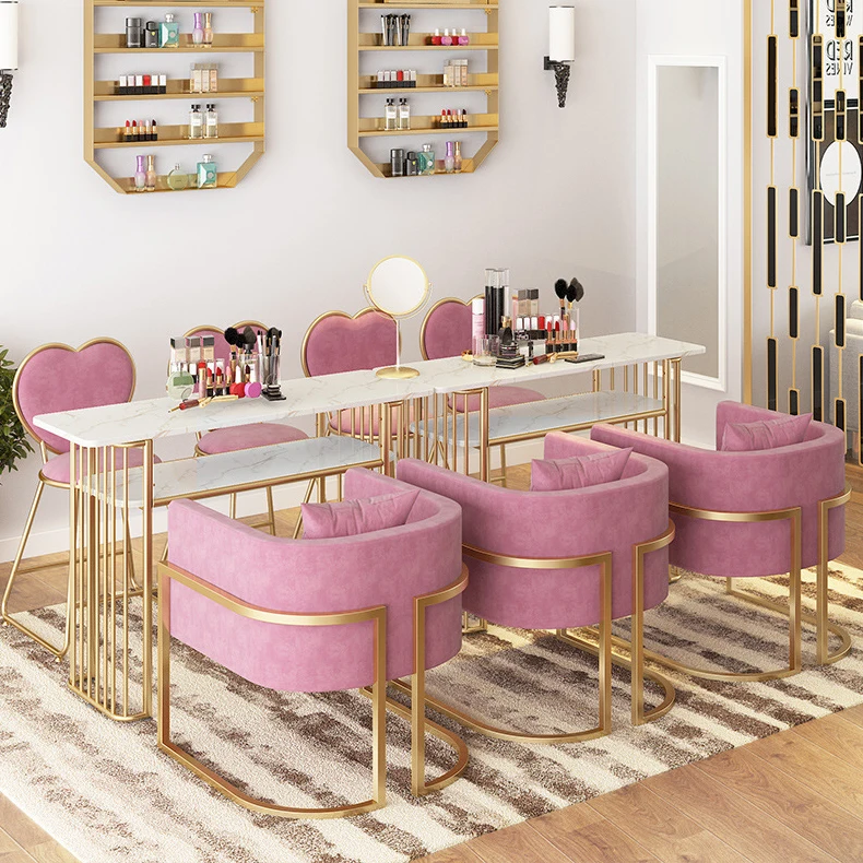Pink Salon Furniture Modern Beauty Nail Desk Muebles Para Salon De Belleza Desk Manicure Table And Chair Set