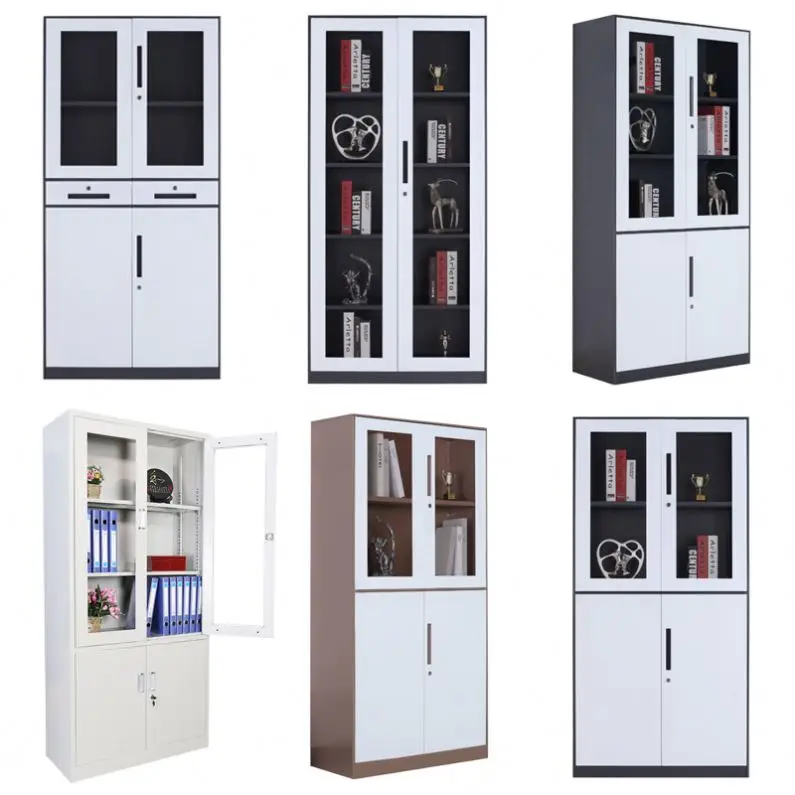 
Storage Lockers 2 Doors Wardrobe Safe Deposit Almirah Geometric Style Steel Cabinet With Two Glass Swing Door File Locker 