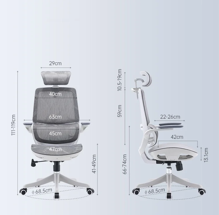 Офисное кресло SIHOO M59AS Grey эргономичное с полной сеткой регулируемое Адаптивное эластичное для поясницы Sillas de Oficina