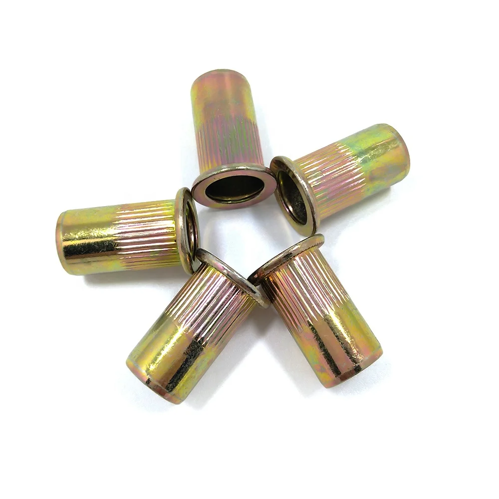 Steel Blue or Yellow White Zinc Plating Flat Head Serrated Knurled Blind Rivet Nut
