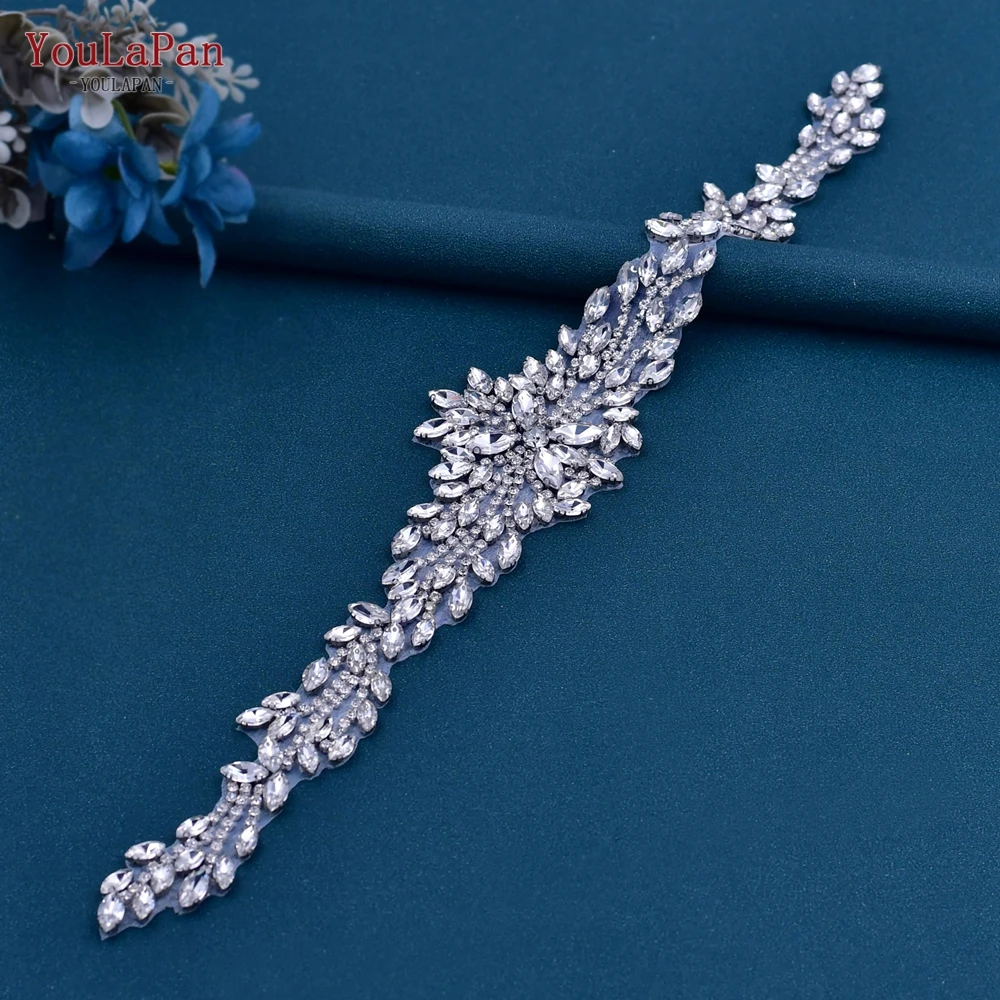 YouLaPan S11A Delicate Silver Rhinestone Opal Handmade Belt with Multi Color Ribbon Clothes Applique Bridal Wedding Dress Belt