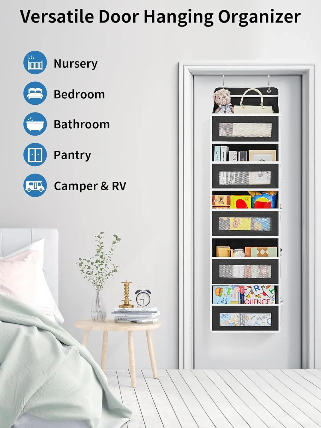 Foldable 5 Layers Hanging Storage Bag Over The Door Hanging Pocket Organizer Pantry Organizer Shelves Storage Bag
