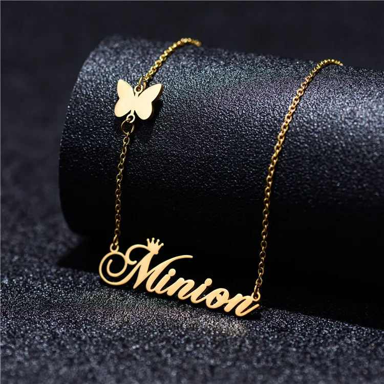2022 New Jewelry 18K Gold Plated Stainless Steel Women Custom Name Butterfly Charm Necklace Handmade Name Jewelry