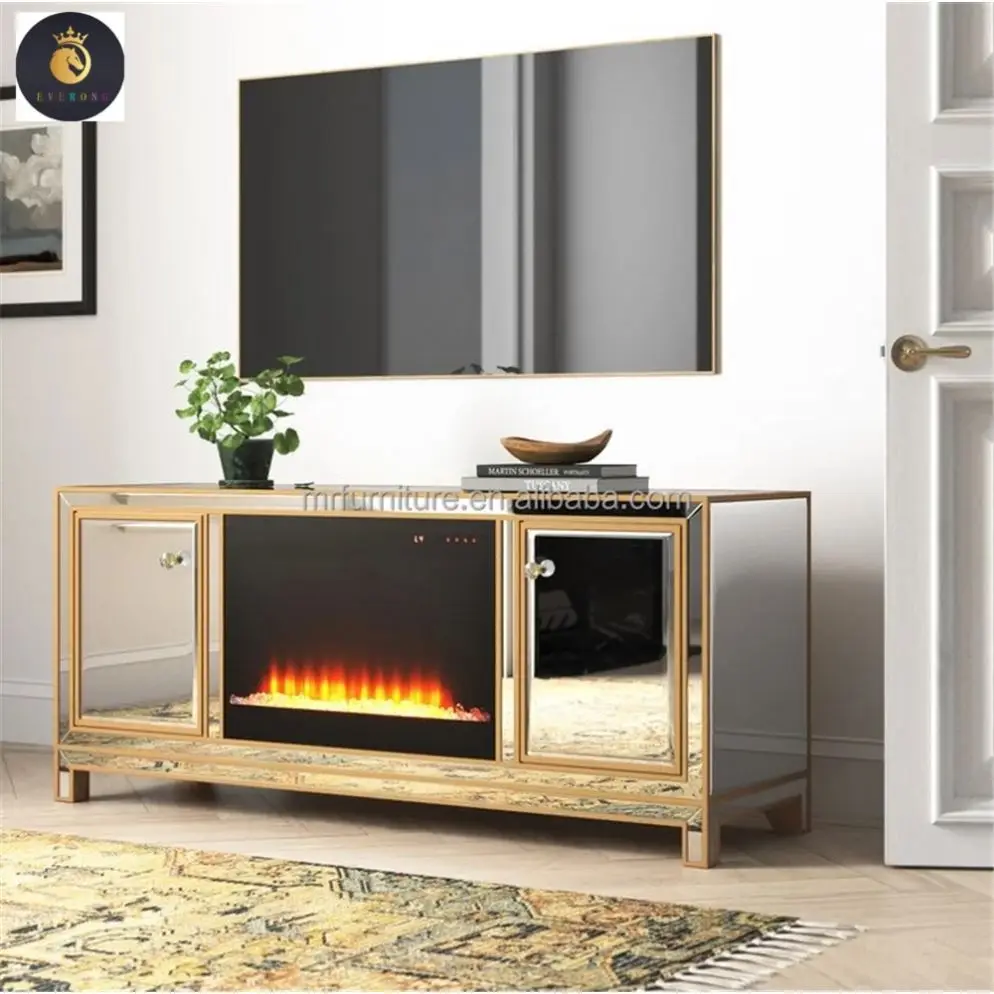 Other Wood Furniture Luxury TV Stand Cabinet Mirror Modern Style Golden Frame TV Console Stand For Living Room