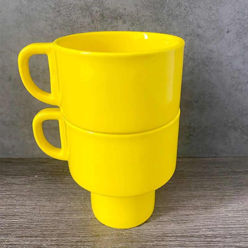 New Arrival 2024 coffee mug OEM ODM modern ceramic cute everyday American coffee mug yellow stackable mini cute mugs for kids
