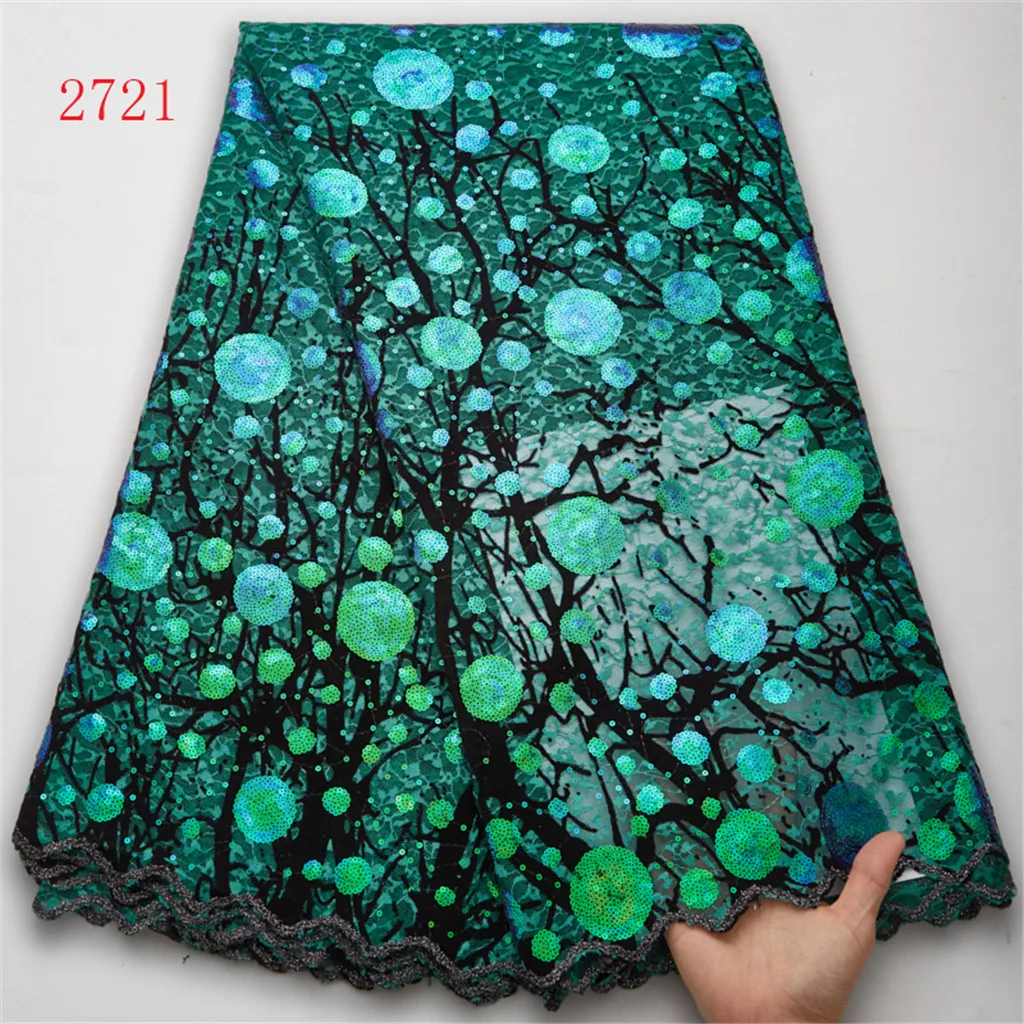 2721 African Lace Fabric Embroidery Sequins Velvet Lace Newest Nigerian Velvet Lace Fabric For Wedding Material Sewing