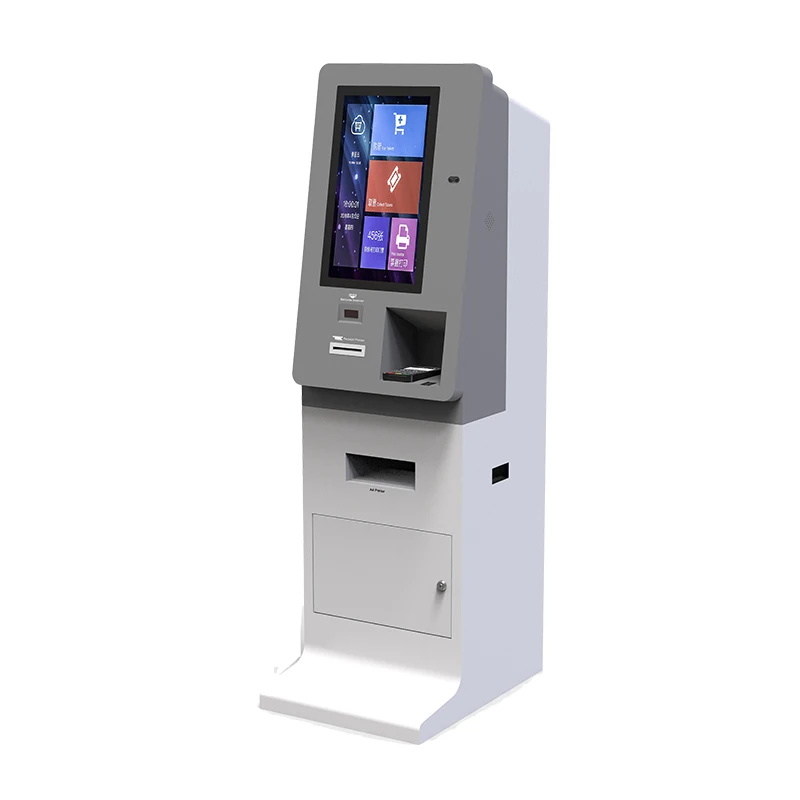 Floor stand self service touch screen ticket vending payment kiosk with A4 printer and RFID reader