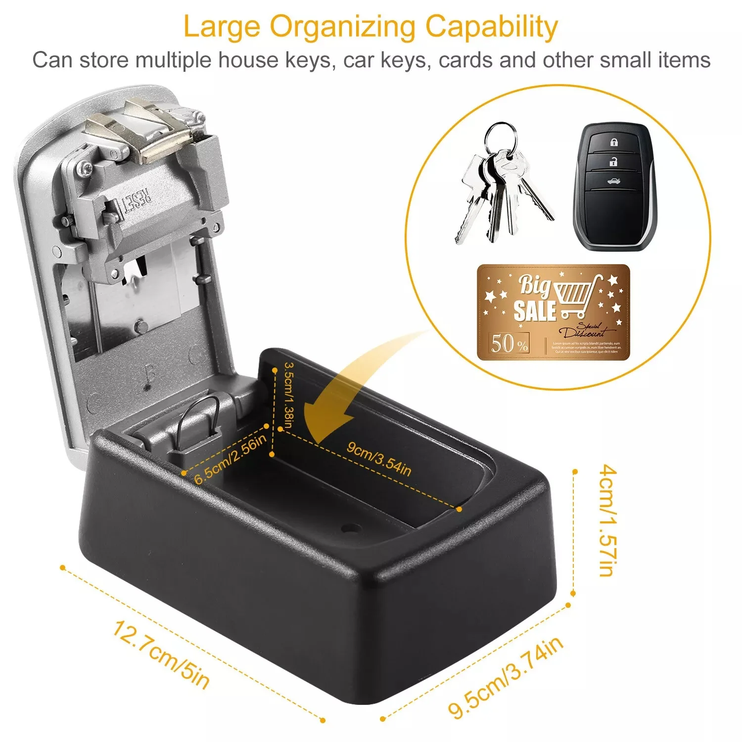 Aluminum Alloy 4 Digit Key Safe Lock Box Wall Mount Security Organizer
