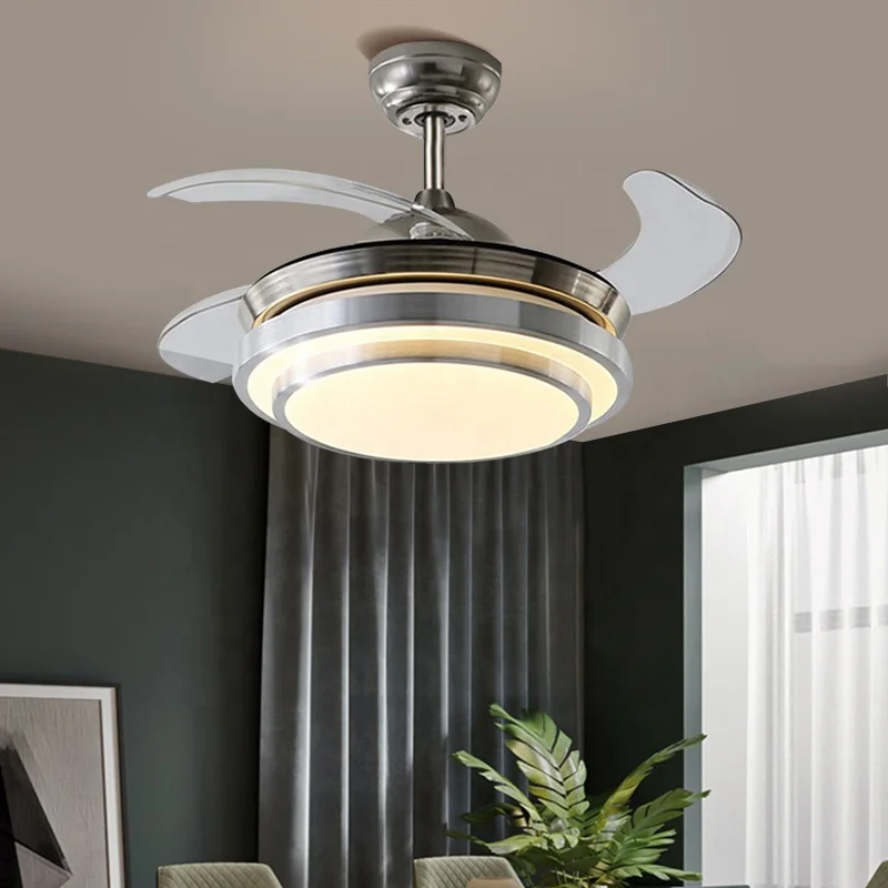 ESC LIGHTING invisible ceiling fan modern 3 speed 42 inch tuya smart ceiling fan with light for home