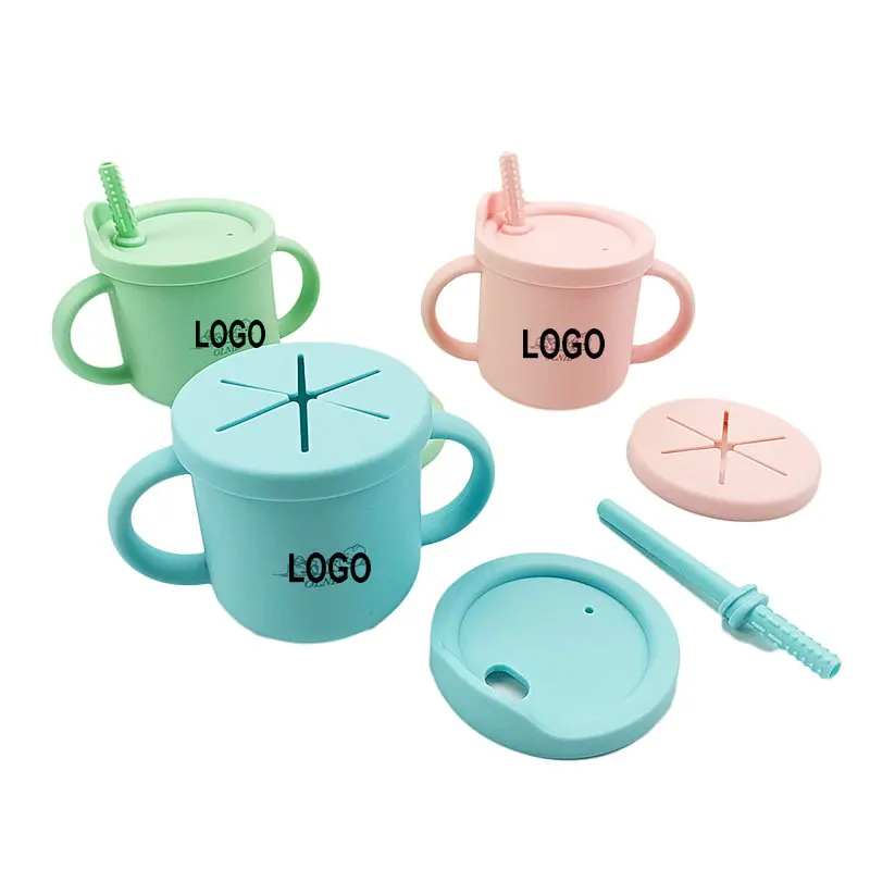 Custom Sippy Cup Baby Kids Silicone Straw With Lid Toddler Drinking Water Container