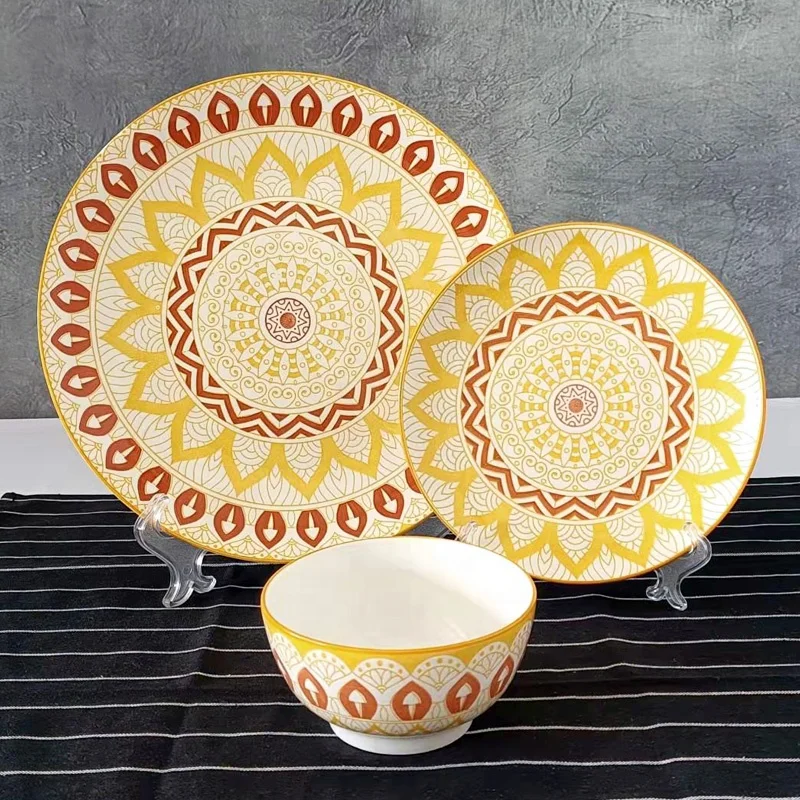 Kitchen porcelain dining dinnerware sets dishes plates bowls ceramic porcelain bright color decorated tableware