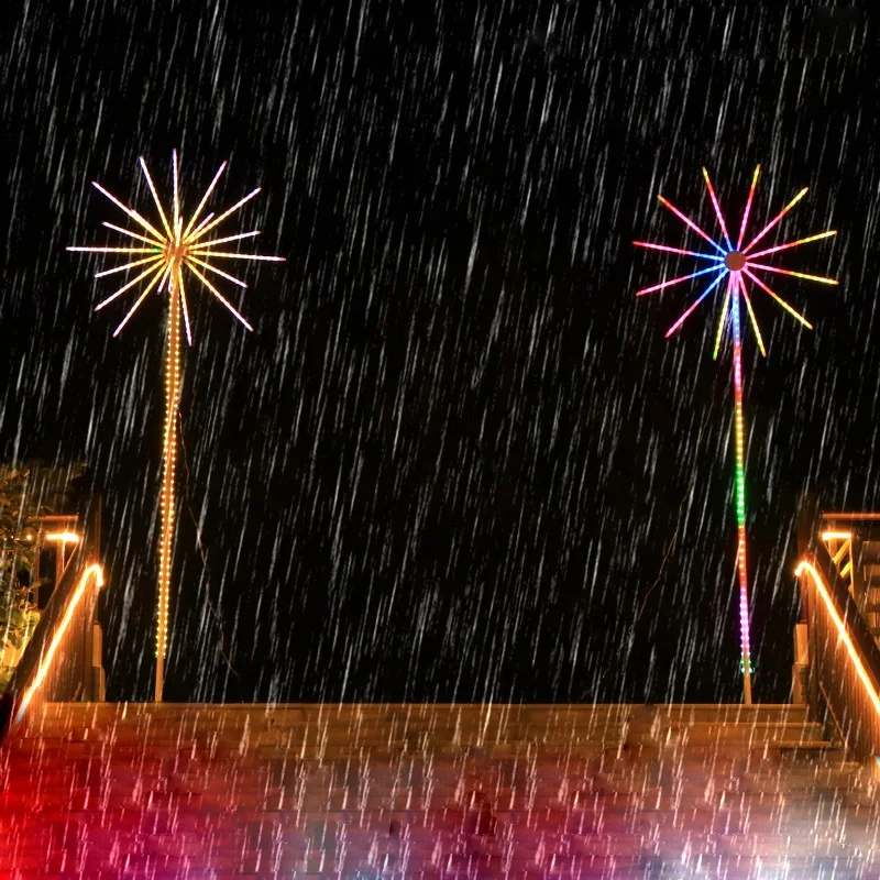Outdoor LED Fireworks Strip Light Sound Recognize Music Rhythm Activated Digital IC Control House Party Decor Light
