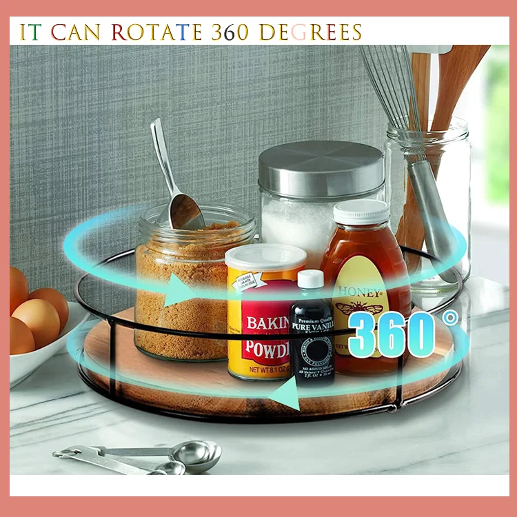 Hot Sale Circular Rotatable 360 Degrees Kitchen Distressed Small Wood Tray Wood Serving Tray