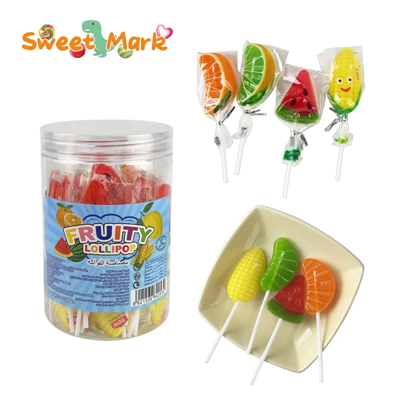 Halal Candy Fruit Shape Lollipop Fruity Flavor Sweet Hard Candy Lollipop