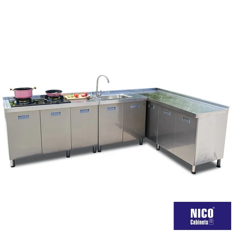 NICOCABINET Style Indoor Moisture Proof High Hardness Stainless Smart Kitchen Cabinet High Quality Metal Modern Hotel Small Sink