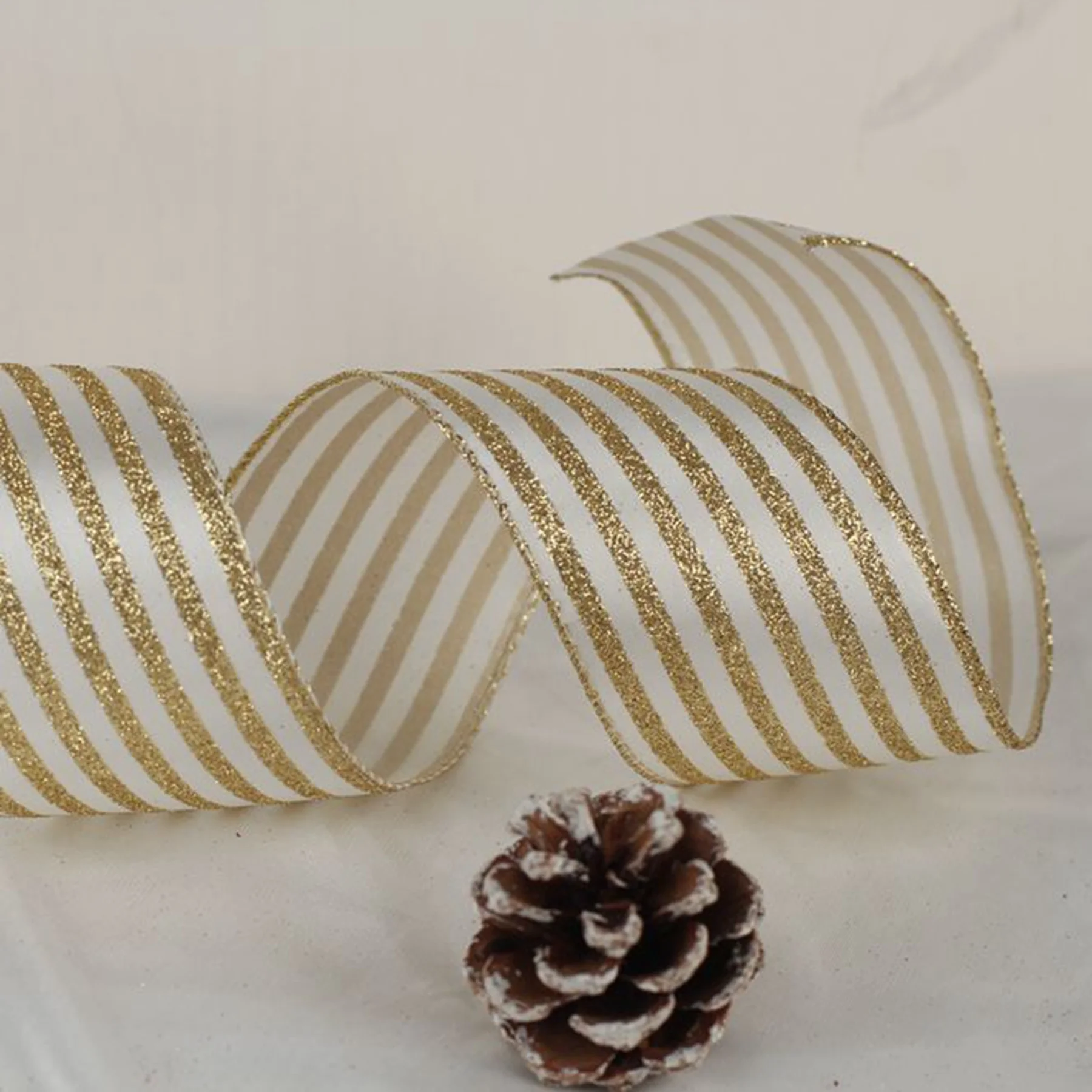 Custom Wired glitter edge christmas gold satin natural burlap ribbon for decoration