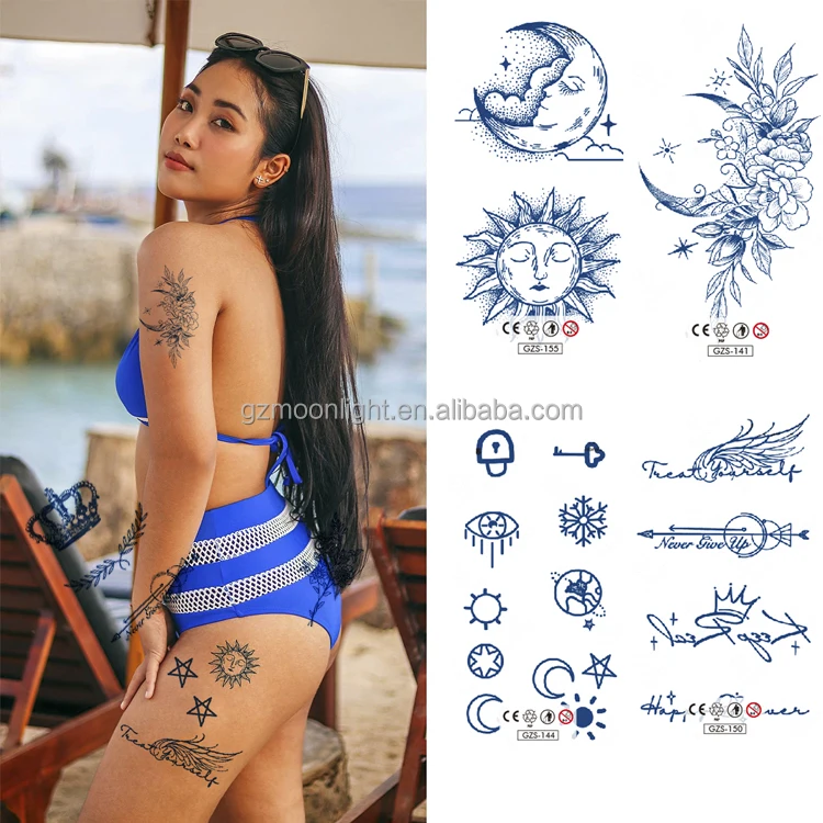 Factory Custom Herbal Skin sticker Safe Long Lasting 15 Days Realistic Dark Blue Semi Permanent Herbal Juice Tattoo