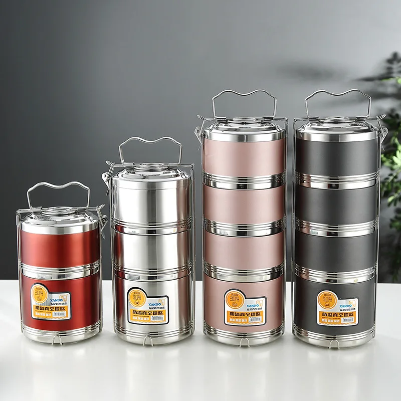 Outdoor 2/3/4/5 Layer Capacity 304 Stainless Steel Insulated Tiffin Lunch Box Thermal Carrier Food Storage