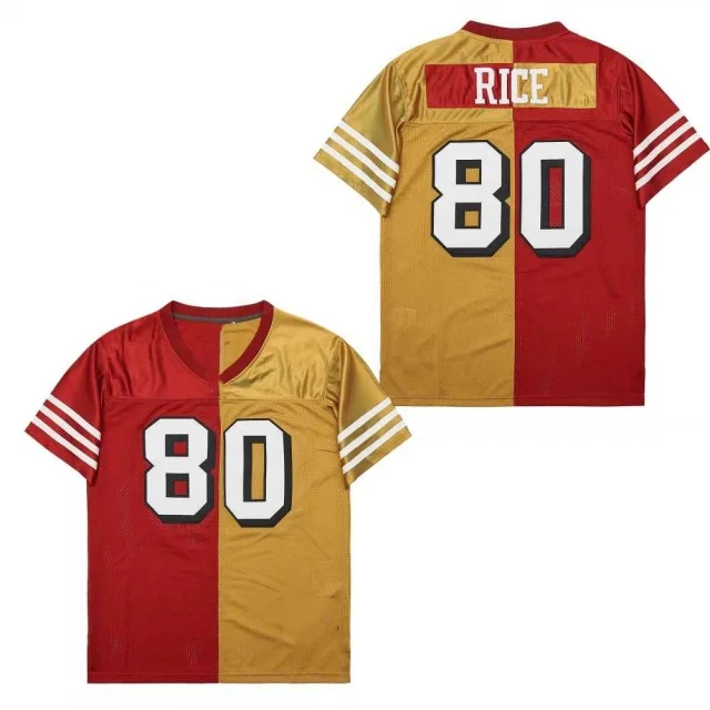 Throwback Split Edition 80 Jerry Rice 8 Steve Young 16 Joe Montana 42 Ronnie Lott 21 Deion Sanders Vintage Football Jersey