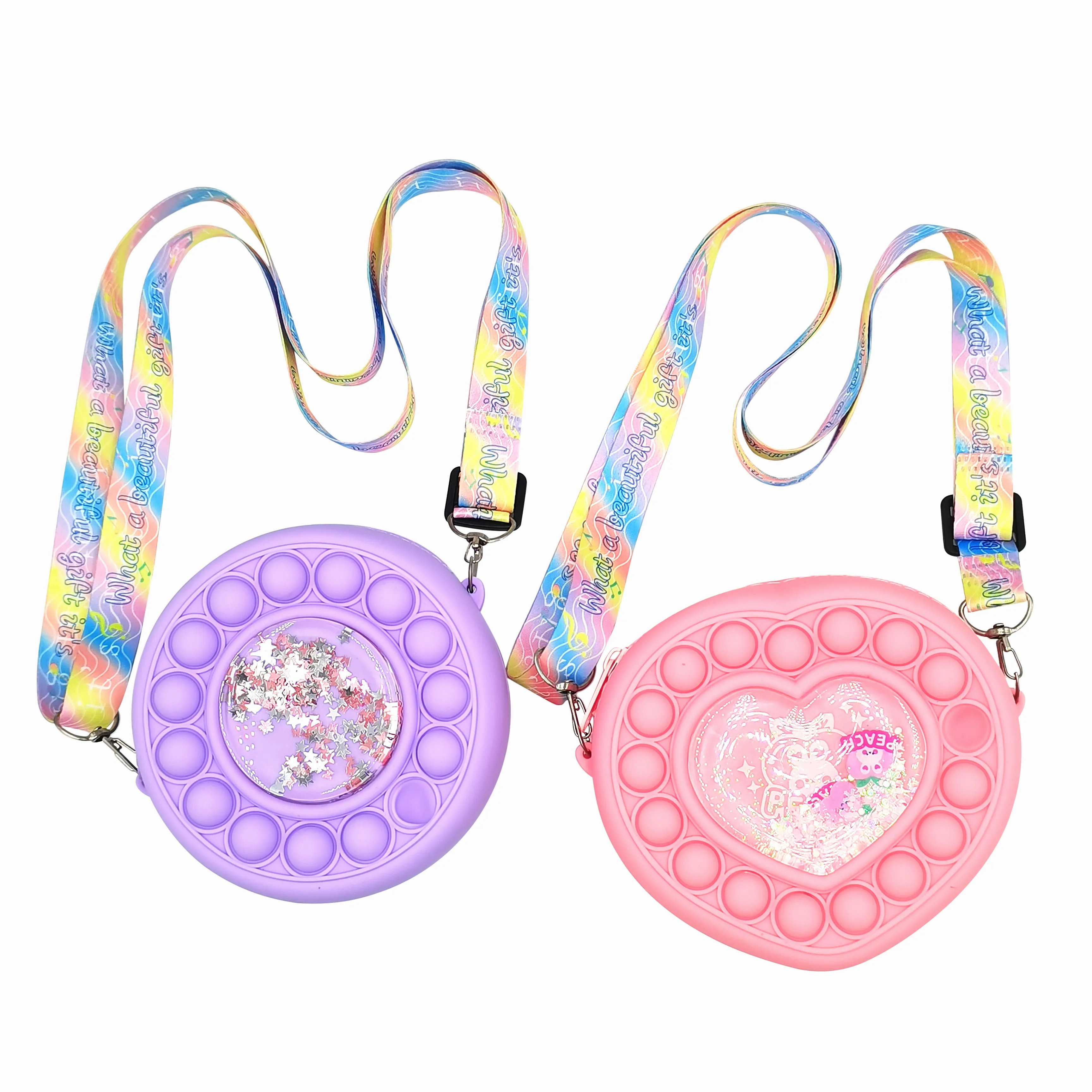 Children Educational Toys High Quality Silicone Push Popping Bubbles Fidget Toys Quicksand Design Funny Coin pouch bag Toy