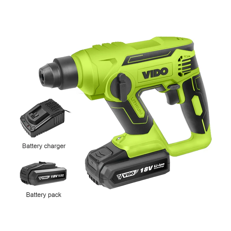 VIDO Industrial quality 18v 2Ah rechargeable Li-ion battery cordless rotary power tool hammer drill Battery powered tools