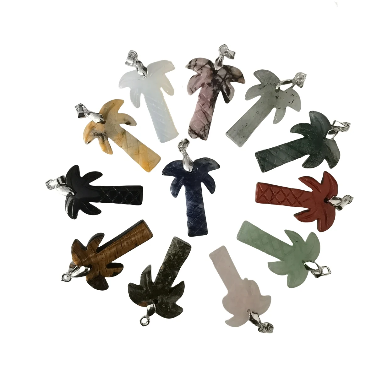 Wholesale Polished Natural Crystal Cute Coconut Tree Stone Pendants for DIY Jewelry Making