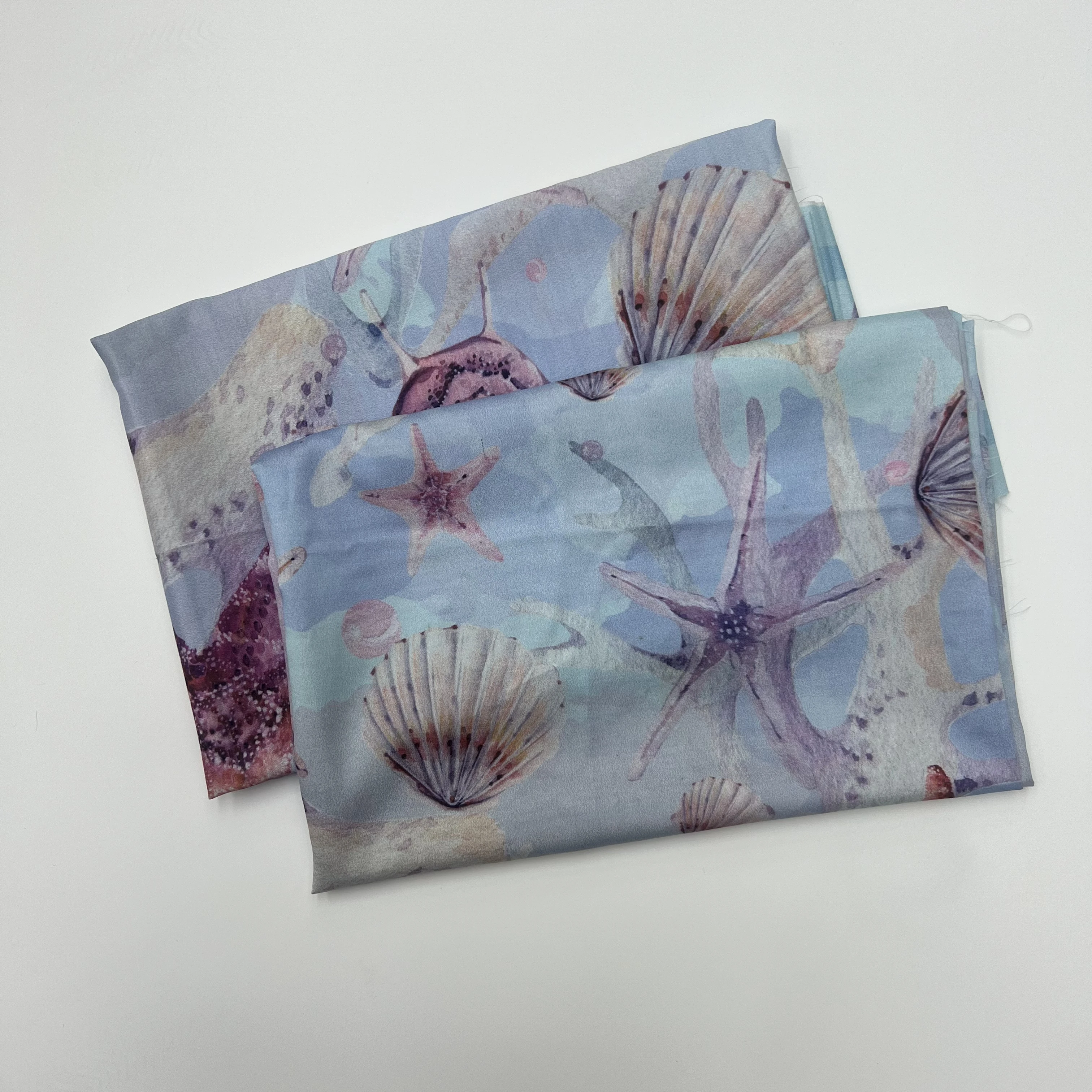 custom tropical style printed sky blue starfish polyester silk scarf Square Head scarf Muslim headscarf hijab
