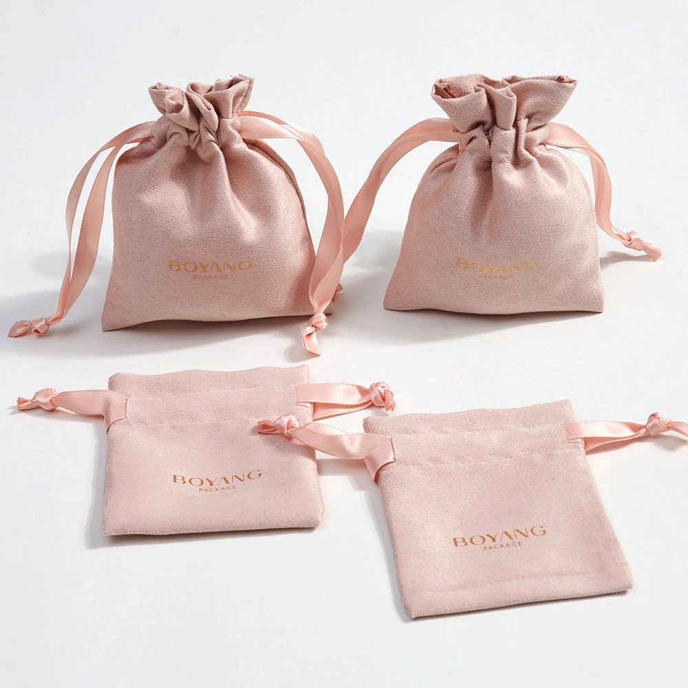 Custom Logo Multifunction Drawstring Velvet Suede Jewelry Bag Packaging Jewelry Pouch with Box