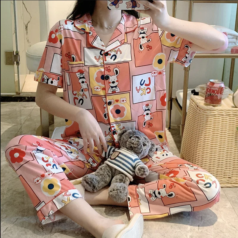 2025 Wholesale LOW MOQ Short Sleeves Satin Two Piece Pajama Set Casual Night Wear Sexy Sleep Wear for Women With Pocket