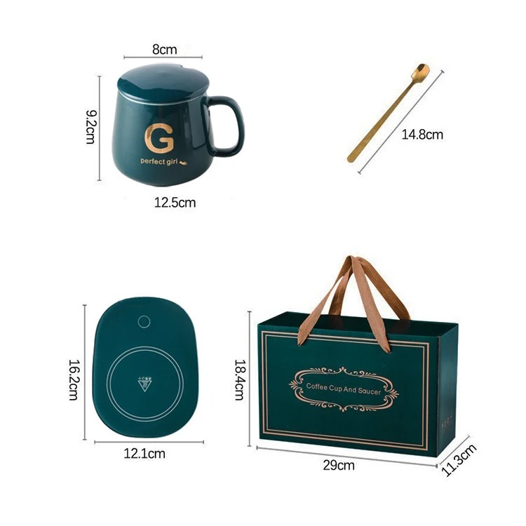 Nordic USB Office Home Gift Set Smart Ceramic Warmer Cup Electric heating coaster Thermotatic Water Coffee Mug Warmer Cup Heater