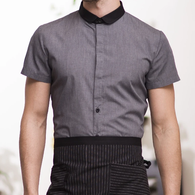 CHECKEDOUT short sleeve restaurant chef work shirts waiter uniform