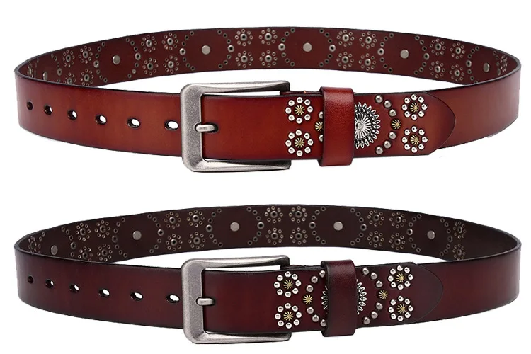 New Style Personalized Studded Belt Studs Decorative Belt Punk Style Hand-Decorated Belt Full Grain Leather