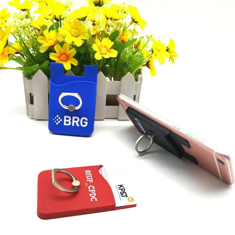 Silicone Adhesive Stick-on ID Credit Card Wallet Phone Case Pouch Sleeve Smart Wallet Pouch Sticky Pocket with Ring