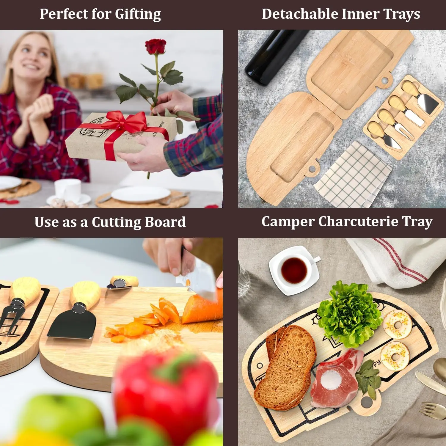Bamboo Cheese Cutting Board RV camping picnic travel vacation outdoor travel customised gift happy camper souvenir