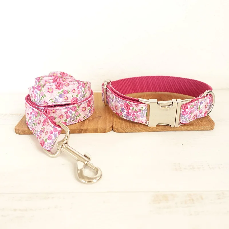 Wholesale Custom Logo Dog Collar And Leash Set Rose Gold Pet Dog Metal Buckle Collar Personalized
