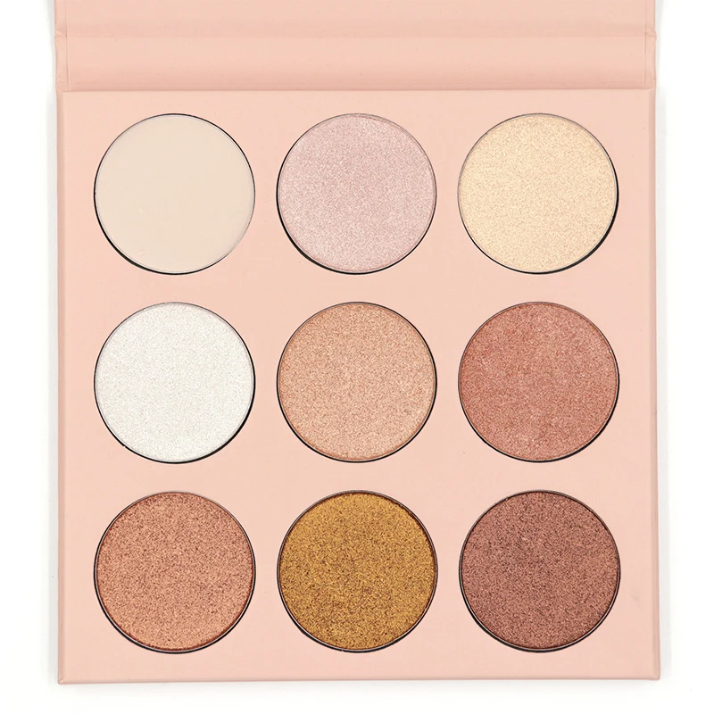 9 Pan Rose Gold White Eyeshadow Palette Party High Metallic Glitter Highlighter Makeup Palette With Mirror