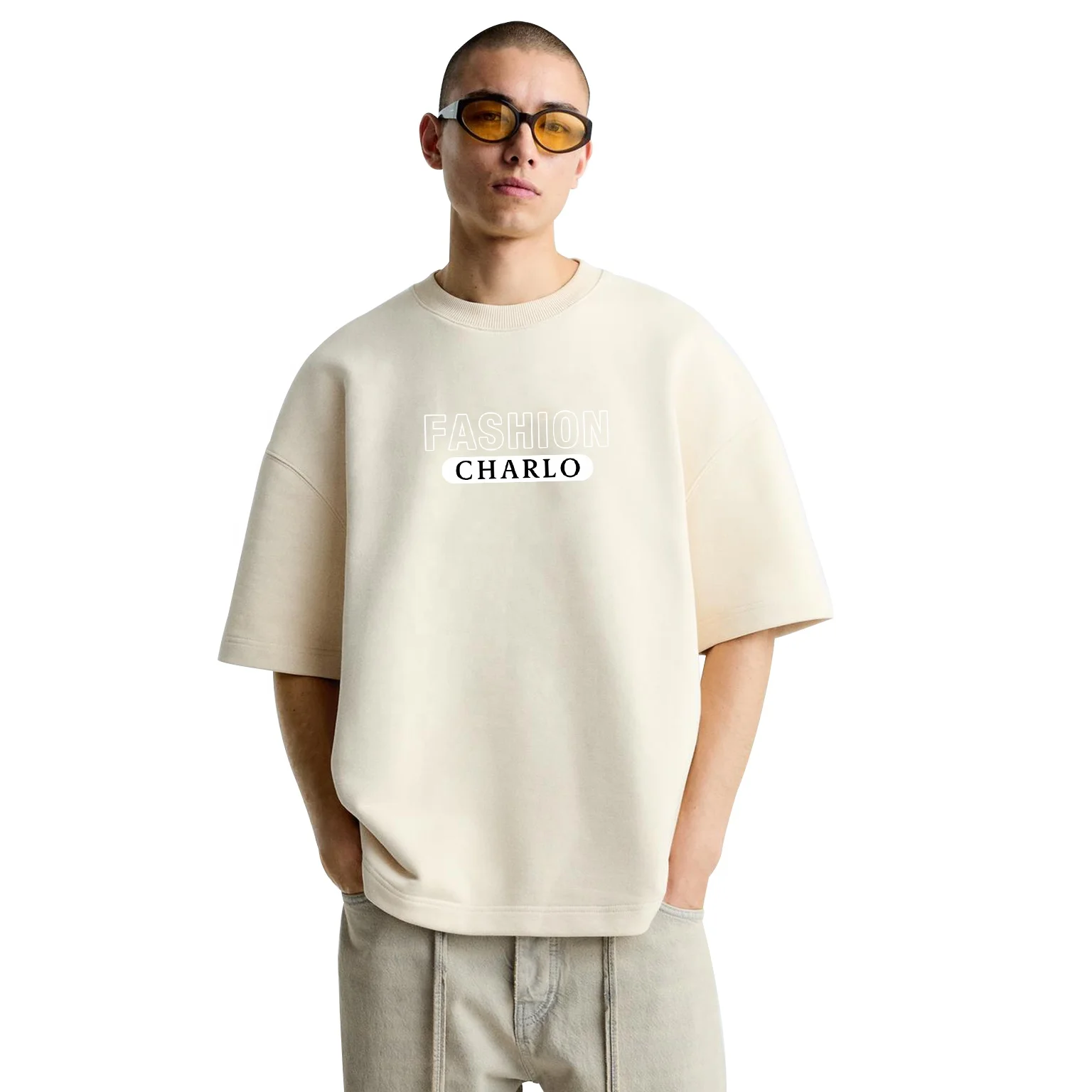 wholesale high quality drop shoulder essentials boxy heavyweight 100% cotton t shirt 300 gsm oversized screen print t-shirt men