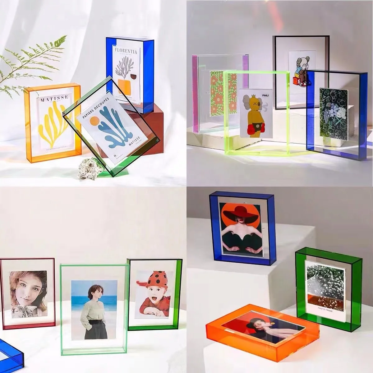 2024 New Style Various Size Acrylic Block Photo Frame Desktop Floating Acrylic Picture Frame Magnetic Neon Acrylic Photo Frame