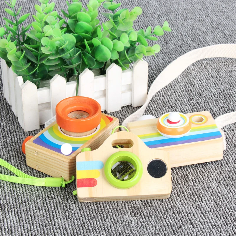 Kaleidoscope lens camera shape wooden kaleidoscope glasses for toddlers