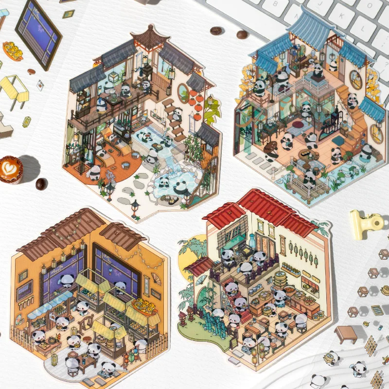 2 stickers per pack National Style Panda House Series Panda Landscaping Decorative Materials Stickers 4