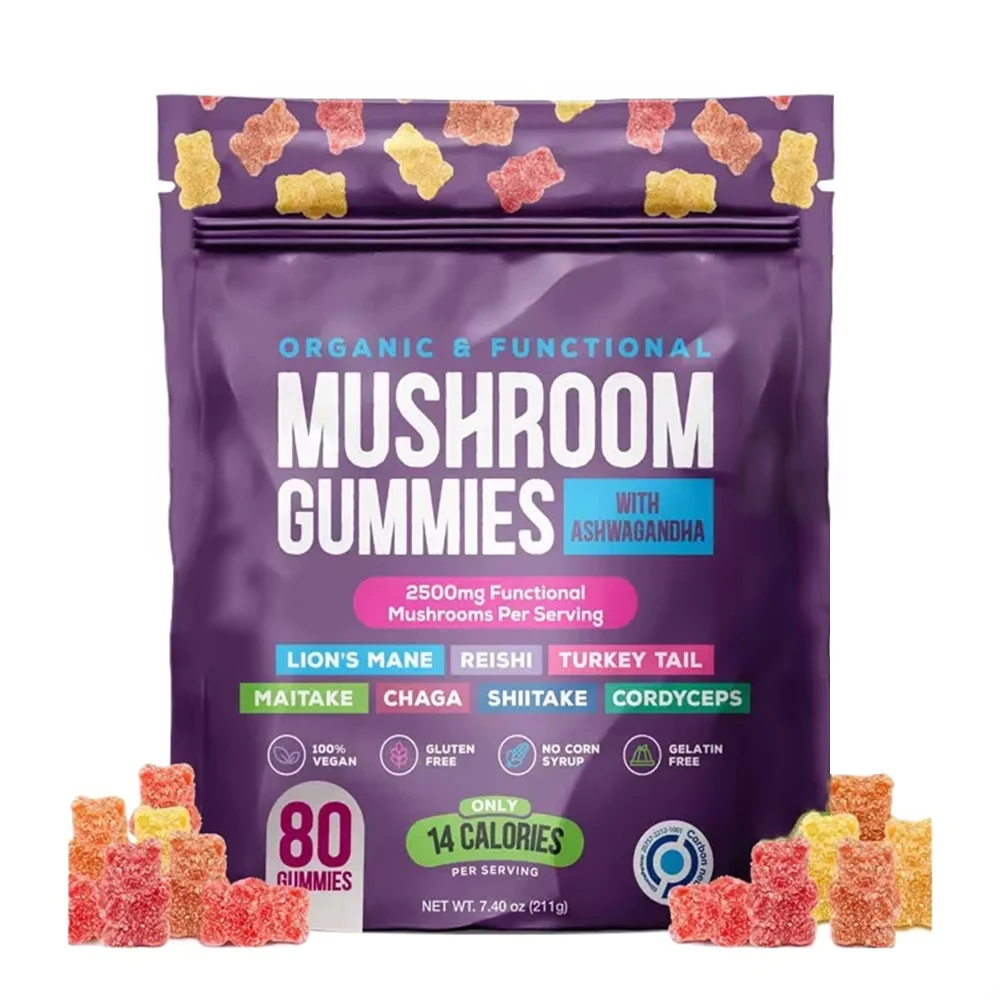 Private Label Mushroom Complex Supplement Booster Memory Energy Reishi Mushroom Gummy For Men & Women Hot Sale Gummies