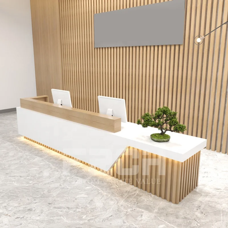 Современная деревянная белая клиника офис спа-салон красоты стойка регистрации со светодиодной подсветкой