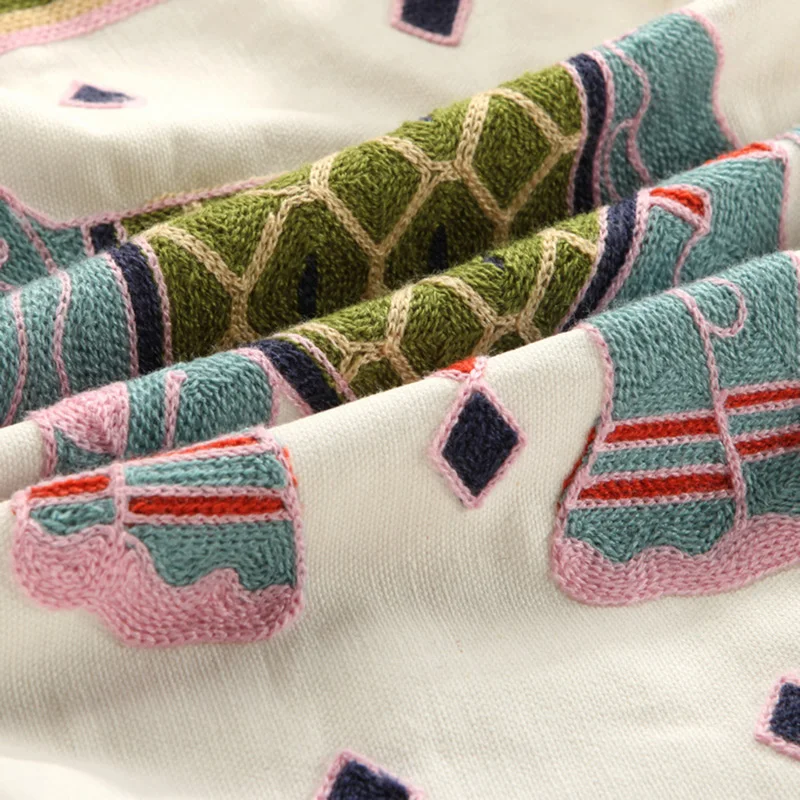 Cotton Linen Throw Embroidered Floral Pillow Cover for Couch Sofa Bed Living Room Bedroom