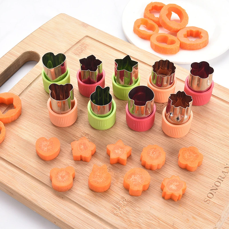 W41 Mini Stainless Steel 3pieces Set PP Hand Guard Biscuit Fruit Cutting Mold Vegetable Cutter Mold