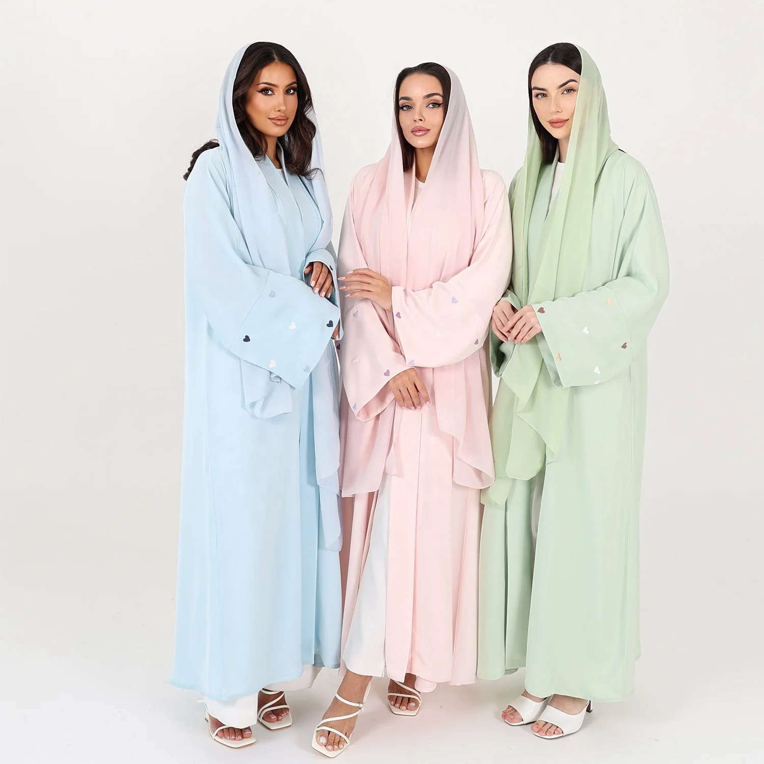 Loriya Customized Heart Sleeve Nida Open Abaya Modesty Love Embroidery Abaya Dubai Elegant Cardigan islamic Clothing
