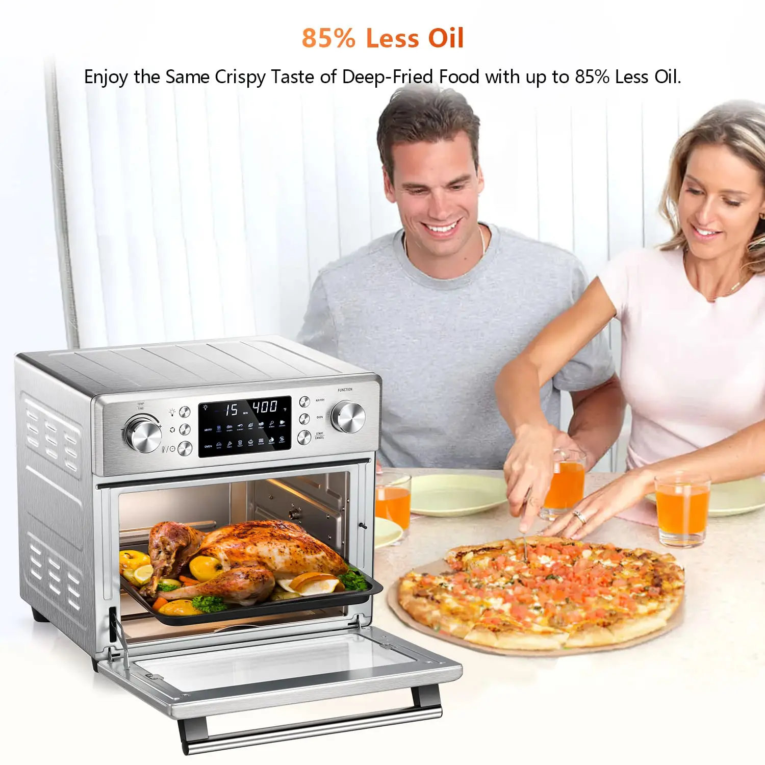 Customized Kitchen Large Capacity Electric Smart Oil Free Cooker Toaster Air Fryer Oven With Nonstick Basket