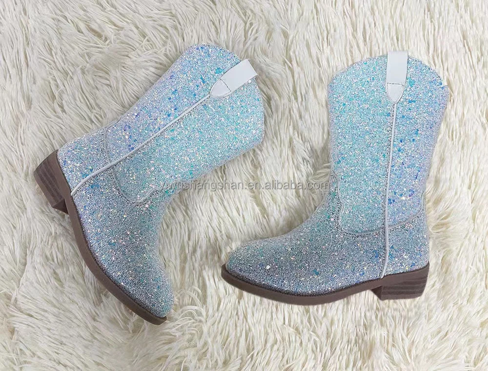 New Zipper Midi Boots Kids Fashion Glitter Cowgirl Shoes Girls Sparkly Faux Leather Kids Boots Kids Cowboy Boots