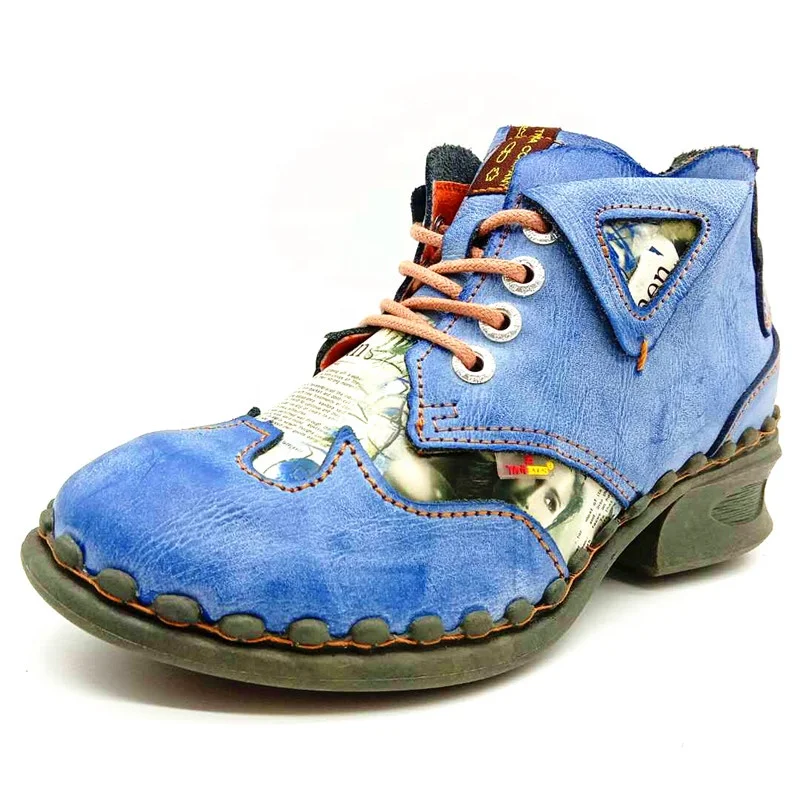 New Fat Mm Leather Riding Boots Women Western Retro Anti-Collision Toe Casual Shoes