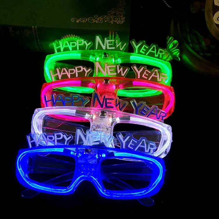 Cheap Plastic Light Up Happy New Year Party Glasses 2022  Flashing Party Glasses Led Glowing Crazy New Year Glasses
